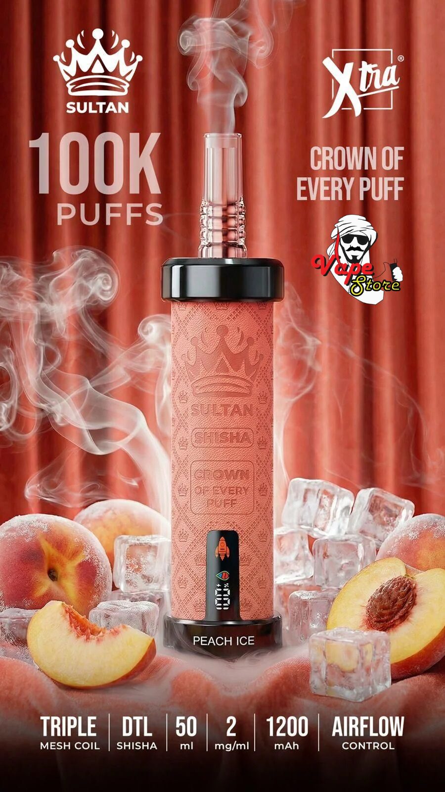Sultan-Xtra-Shisha-100k-Peach-Ice
